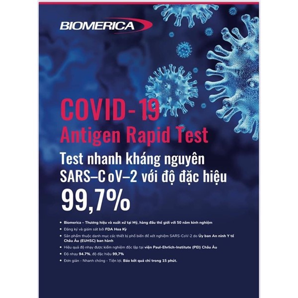 Que test nhanh Biomerica COVID-19 Antigen rapid test (Mỹ)